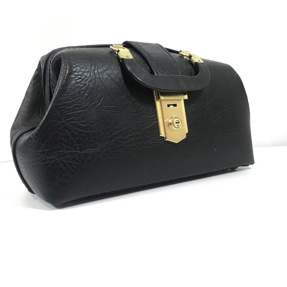 Vintage Black Leather Doctor Physician Medical Bag Satchel - Picture 4 of 13